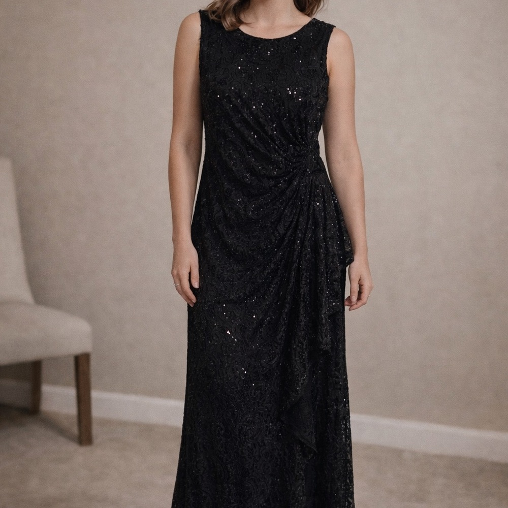 Alex Evenings Black Sequin Maxi Dress
